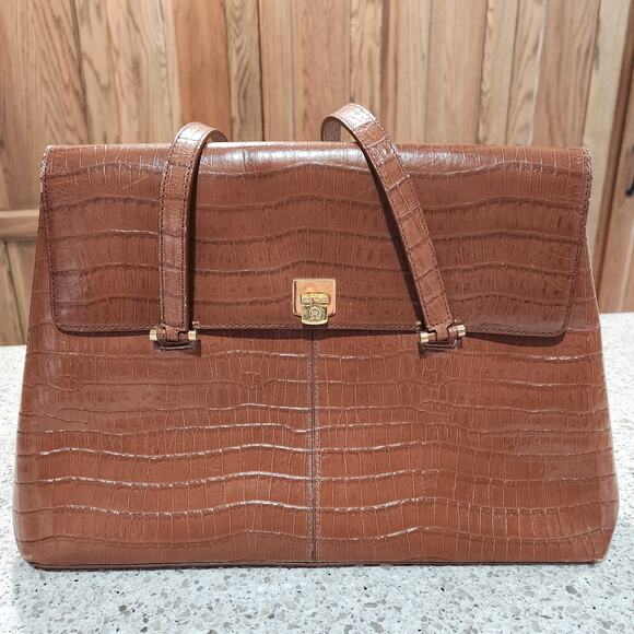 Vintage Etienne Aigner Croc Embossed Satchel Purse Bag - Picture 3 of 16